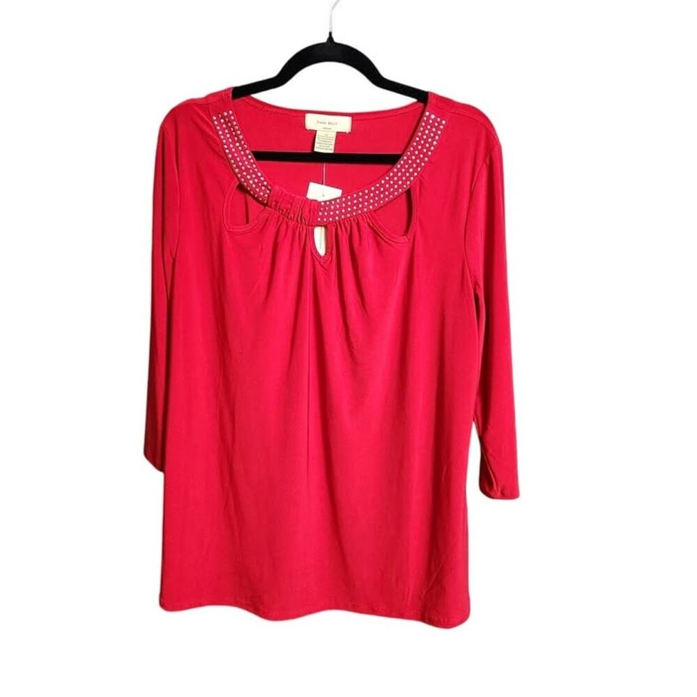 Diana Belle Woman Red Cut-Out Neck Studded Top – Size 1X NWT